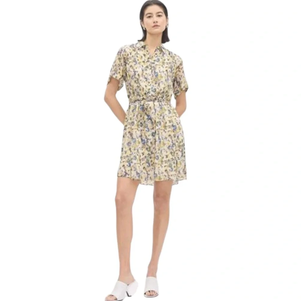 RW&Co Short Sleeved Button Down Chiffon Dress Floral Dress with Belt Sz L - Picture 1 of 11